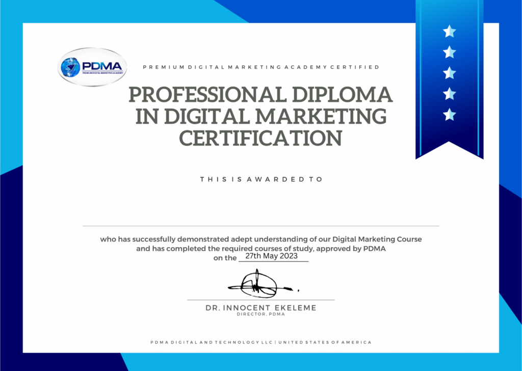 certifications for our digital marketing training in Lagos